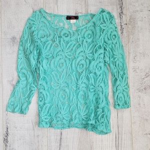 Teal sheer lace dress shirt